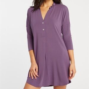 NEW fleur't Dolman 3/4 Sleeve Soft Satin Collar Button Nightshirt Gown 6004 Iris